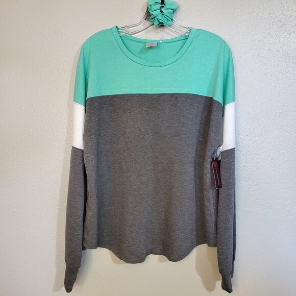 No Boundaries Mint Green Grey Long Sleeve Top Scrunchy Set NWT Women's XXL - Picture 2 of 8